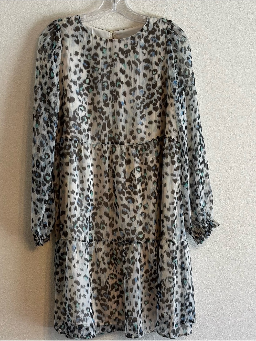 LOFT Women's Mini Dress in Cream, Black and Light Green Leopard Print SZ Small
